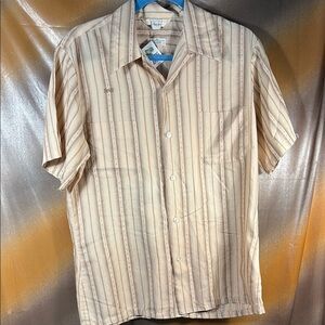 Mr. California vintage Men's Tan Striped Button‎ Down Shirt. Med E1
